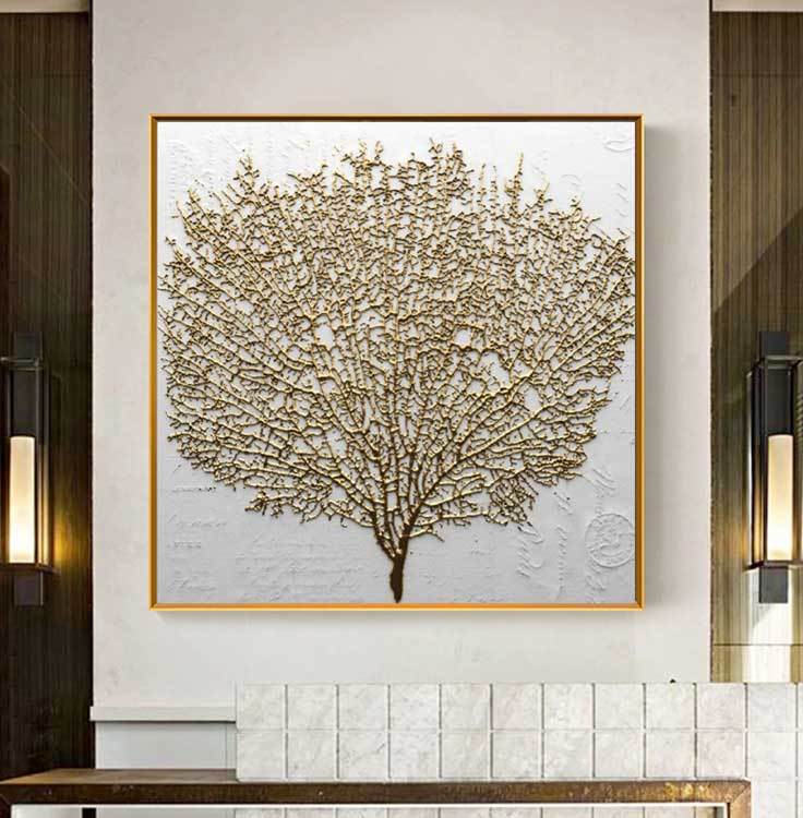 Abstract Golden Tree Pictures for Living Room No Frame