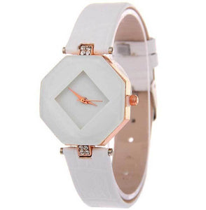 Gem Cut Geometry Crystal Leather Quartz Wristwatch Fashion Dress